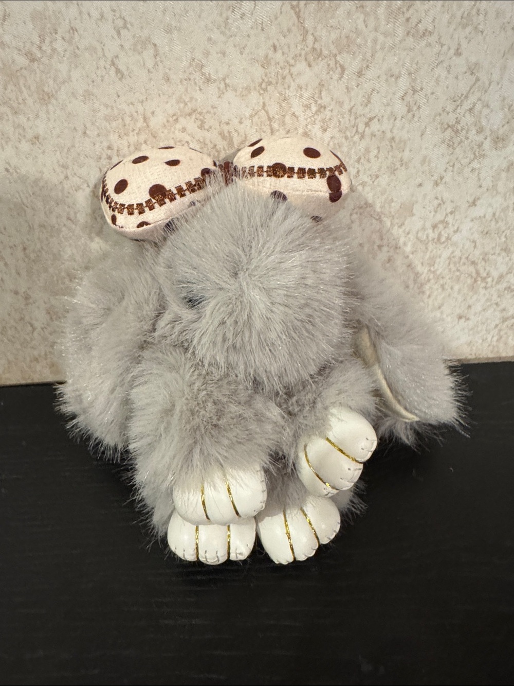 Grey Plush Bunny Keychain/Bag Charm with Polka Dot Bow